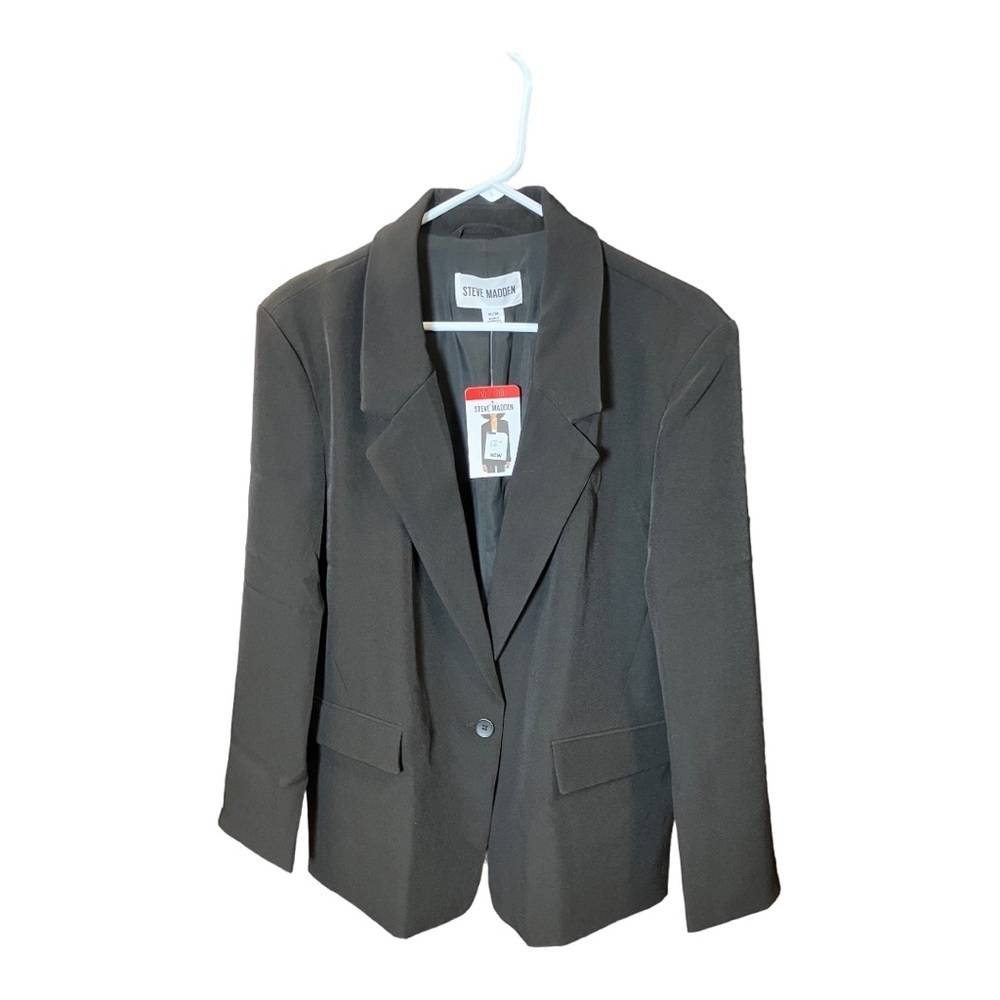 Steve Madden 1 Button Pocketed Oversized Lined Suit Blazer Black Medium